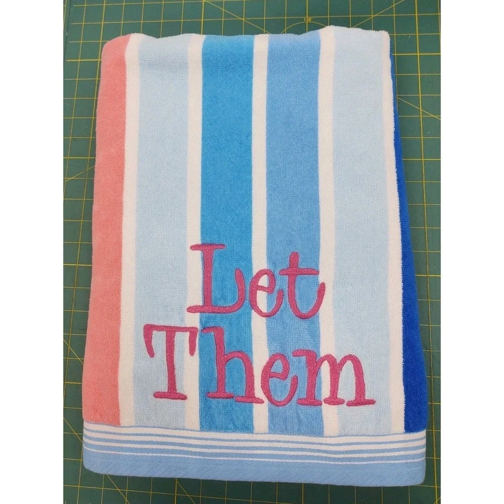 LET THEM Beach Towel Size 68 X 34 Hanging Loop Stripes Absorbant